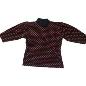 VTG Bobbie Brooks Knit Turtleneck Sweater Womens Small Black Red Polka Dot EUC